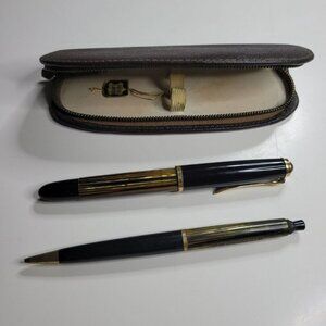 Pelikan‎ Fountain Pen Tortoise Brown Stripe Case Mechanical Pencil Zip Vintage